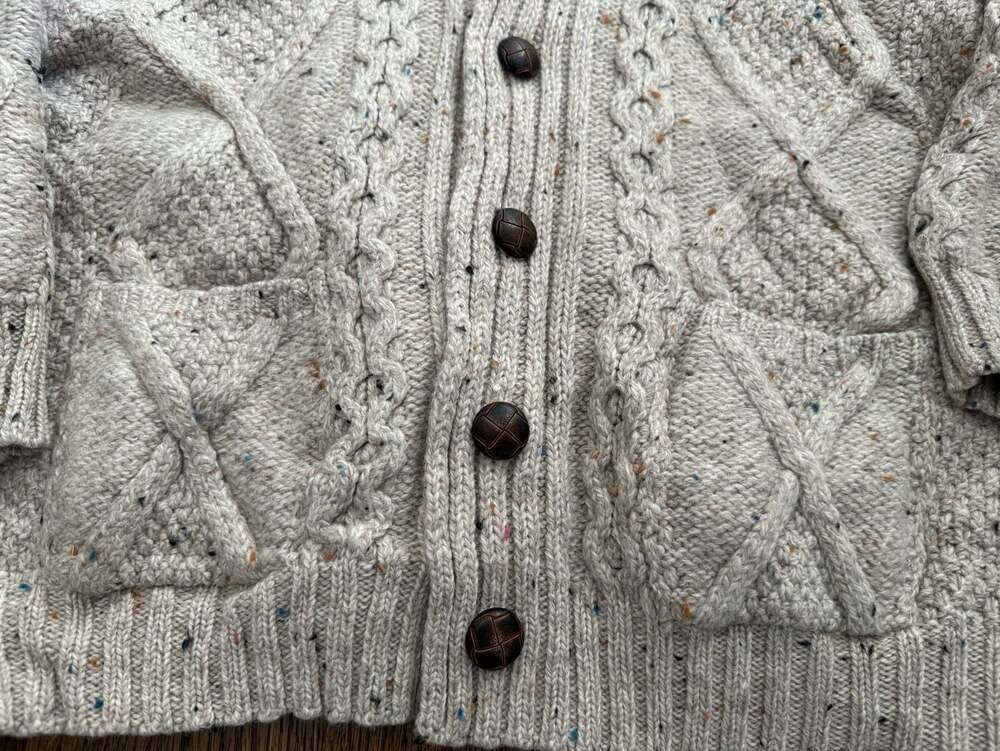 Aran Crafts 100% Merino Wool Cable Knit Cardigan Sweater, Size L - Picture 3 of 6